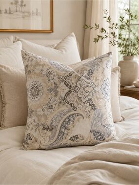 Pottery Barn Elegant Paisley Euro Sham Neutral Cottage Luxe Pillow Cover
